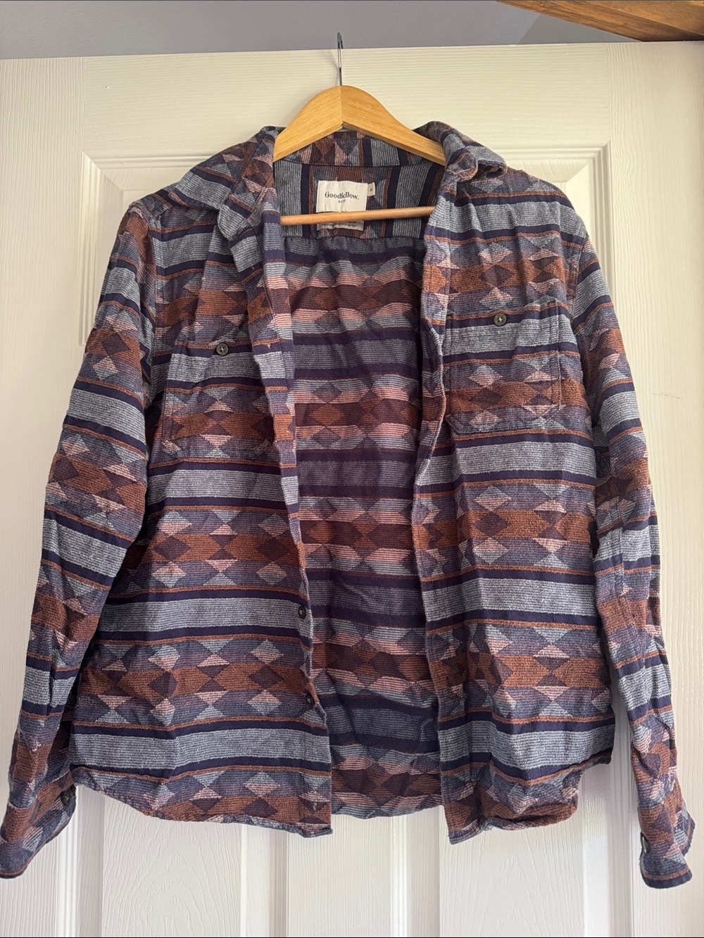 Goodfellow & Co Navy and Brown Patterned Lightweight Shirt Jacket